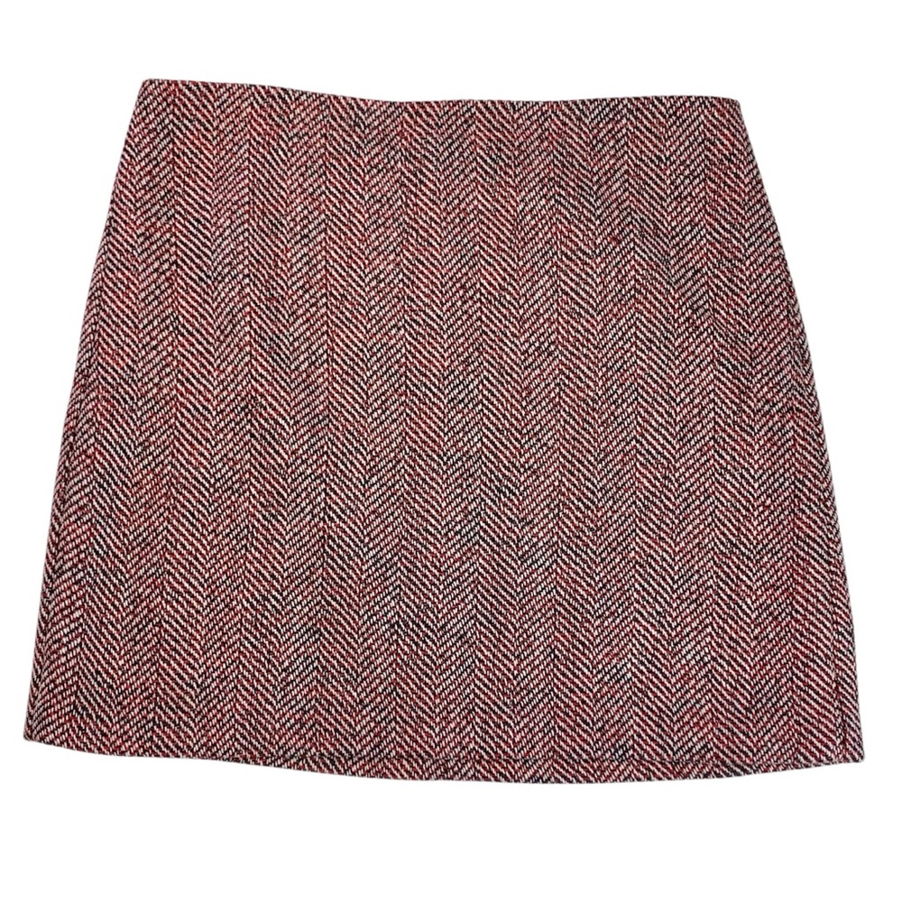 LOFT Black White & Red Herringbone Skirt Sz 16